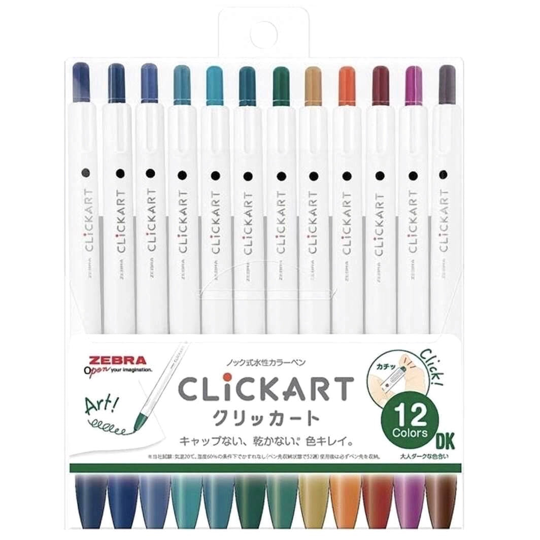 Zebra ClickArt Retractable Marker Pen - 12 Color Set - DK – Stationery Space